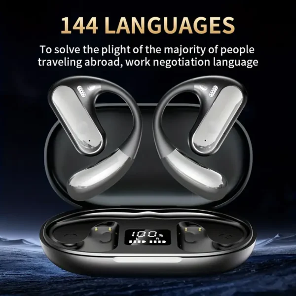 Menzluio AI Real-Time Translator Headset – Bone Conduction Wireless with 6-Mic Noise Canceling, 144 Languages, HD Sound & Touch Control